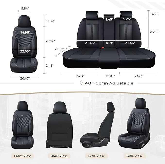 Coverado Car Seat Covers with Lumbar Support, Front Covers for Cars, Universal Automotive Seat Cover, Waterproof, Leather Car Seat Cushion, Interior Seat Protectors for Most Cars