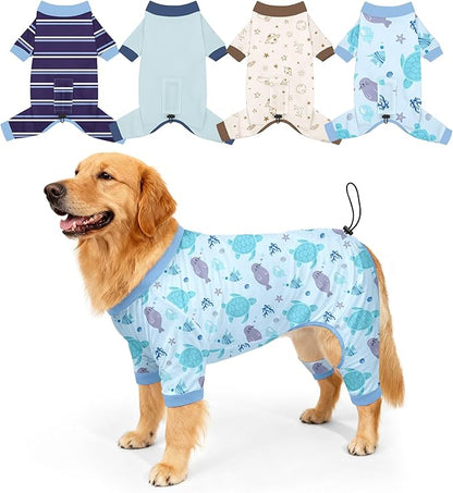 Bienbee Dog Pajamas, 4 Pack Dog Recovery Suit Shedding Suit Cute Soft Puppy Clothes Dogs Pjs Onesies Jammies Adjustable Breathable & Stretchy Clothes for Small Medium Large Dogs Girl Boy Puppy-3XL