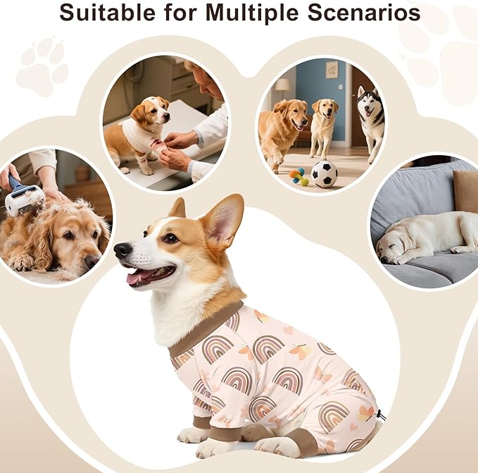 Bienbee Dog Pajamas, 4 Pack Dog Recovery Suit Shedding Suit Cute Soft Puppy Clothes Dogs Pjs Onesies Jammies Adjustable Breathable & Stretchy Clothes for Small Medium Large Dogs Girl Boy Puppy-XL