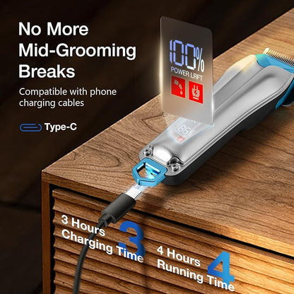 Dog Clippers for Grooming with Detachable Blade for Thick Coats, Cordless Rechargeable Low Noise Professional Pet Grooming Hair Trimmer Shaver Kit with 8 Guide Combs for Dogs Cats Animals