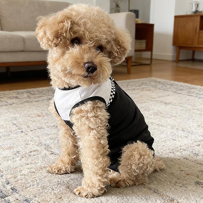 Kukaster Pet Dog Surgical Suit - Recovery Onesie for Dogs After Surgery, Spayed Female/Male Puppy, Breathable Anti-Lick Clothes, Alternative to Cone(Black and White-l)