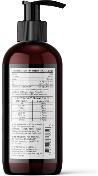 Best Paw Nutrition Wild Alaskan Salmon & Pollock Oil for Dogs & Cats – Fish Oil for Dogs Liquid Pump – Omega 3 EPA DHA – Skin & Coat, Itch & Shedding Support – Joint Supplement – 16 oz
