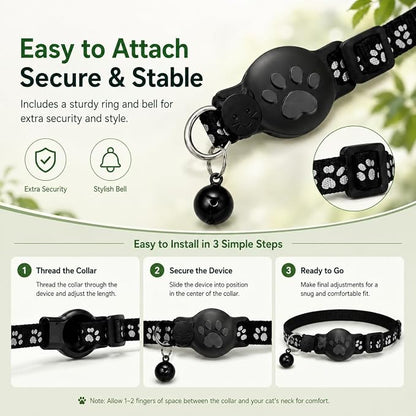 GPS Tracker for Cats, Cat Collar with Tracker for Android Users – No Monthly Fee, Google Find Hub Cat GPS Tracker Collar, IP67 Waterproof, Replaceable Battery Lasts 1 Year (Not Standalone GPS) (Black)