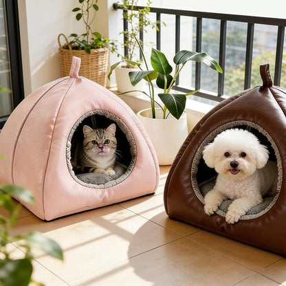 Cat Beds Cave for Indoor Cats, Water Resistance Cat House with Removable Bed Mat for All Seasons, Dog Bed for Small Dogs - Pink, Medium