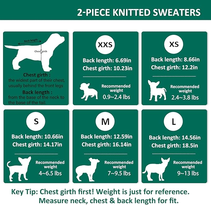 2 Pack Small Dog Sweaters, Dog Christmas Sweater Turtleneck Knit Winter Warm Pullover Clothing Pet Cat Cold Weather Clothes for Small Dogs, Green and Purple, Medium