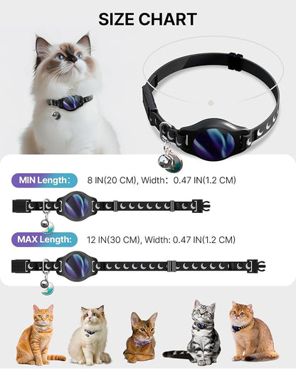 typecase Reflective Breakaway Cat Collar with AirTag Holder, Black/Blue | Black Reflective Breakaway Cat Collar With Bell And Silicone AirTag Holder; Adjustable 8-12 In; AirTag Not Included