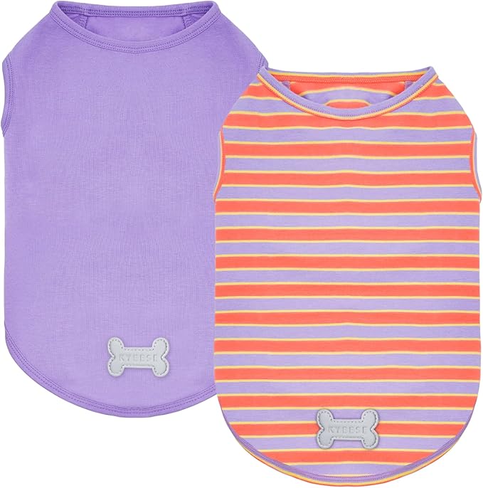 KYEESE 2Pack Dog Shirt, Soft Striped Dogs T Shirts, Lightweight Pet Tank Top, Sleeveless Dog Shirt for Small Dogs, Stretchy Comfortable Pet Vest, Purple+Orange Striped, Large