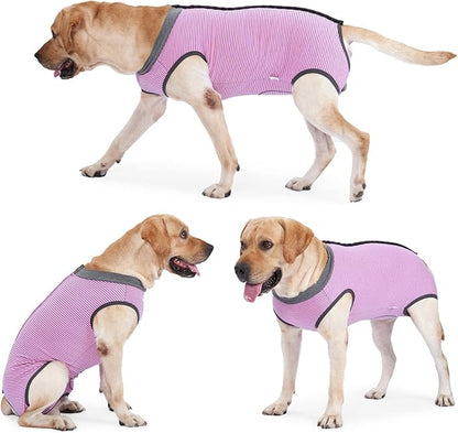 Dotoner Dog Recovery Suit Abdominal Wound Puppy Surgical Clothes Post-Operative Vest Pet After Surgery Wear Substitute E-Collar & Cone(L,Pink)
