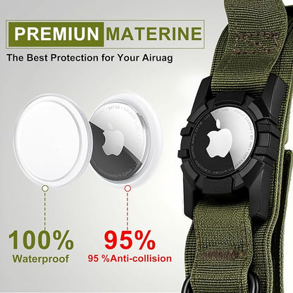 Tactical AirTag Dog Collar - Heavy Duty, Adjustable GPS Collar | Compatible with Apple AirTag, with Holder & Control Handle for Medium/Large Dogs [ Green, M ]