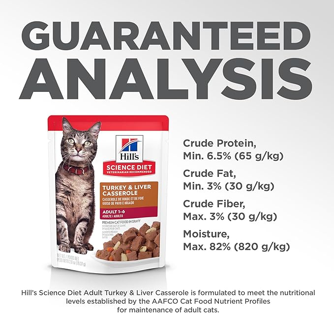 Hill's Science Diet Adult 1-6 Wet Cat Food, Turkey & Liver, 2.8 oz. Pouches, 24-Pack