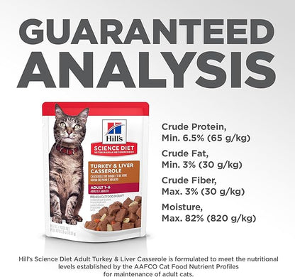 Hill's Science Diet Adult 1-6 Wet Cat Food, Turkey & Liver, 2.8 oz. Pouches, 24-Pack