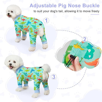Bienbee Dog Pajamas, 4 Pack Dog Recovery Suit Shedding Suit Cute Soft Puppy Clothes Dogs Pjs Onesies Jammies Adjustable Breathable & Stretchy Clothes for Small Medium Large Dogs Girl Boy Puppy-3XL