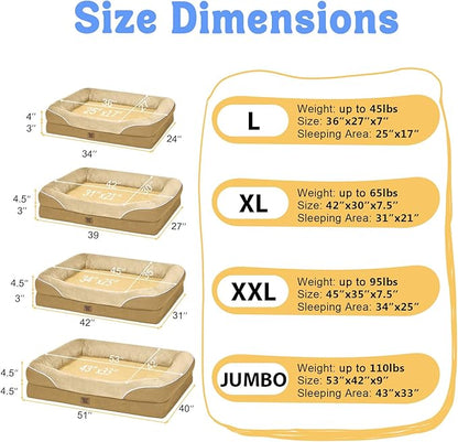 Washable Orthopedic Large Dog Bed -XL Large Dog Bed with Removable & Waterproof Cover Pet Beds with Foam Support for Big Size Dogs with Bolster