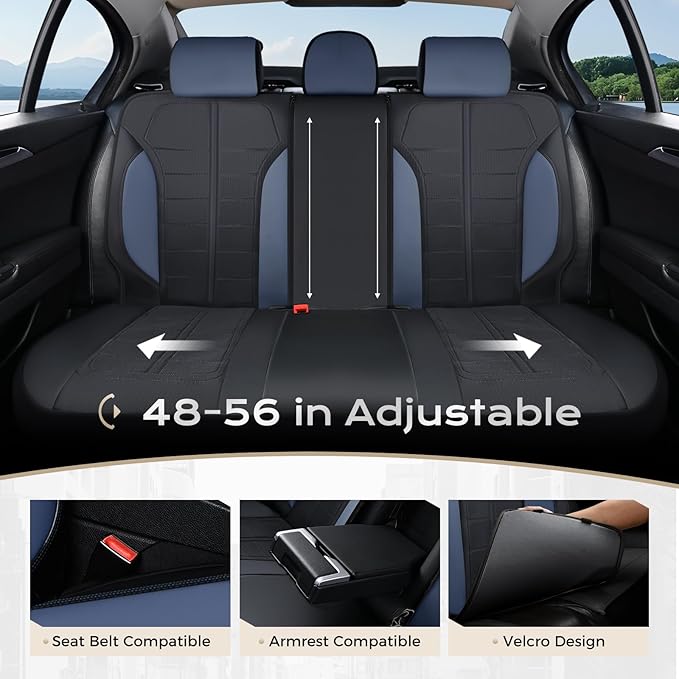Coverado 3D Air Mesh Rear Car Seat Cover, Sports Carbon Fiber Design, Breathable Seat Protectors Airbag Compatible Comfort Universal for Most Cars, Van,Trucks, SUV, Black&Blue