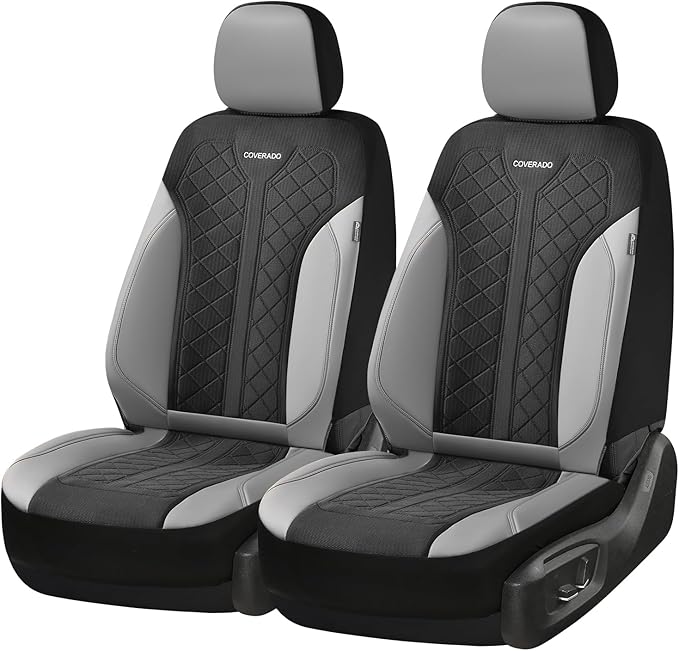 Coverado Leather Car Seat Cover for 2 Seats Front Seat Covers Waterproof Seat Covers 2-Pack Luxury Car Seat Protectors Universal Fit for Most Vehicles, SUV, Truck, Sedan