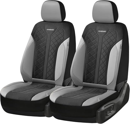 Coverado Automotive Seat Covers Full Set, Luxury Car Seat Covers, Leather Seat Covers, Mesh Design, Black Driver Seat Protectors, Universal Fit for SUVs, Trucks, Sedans