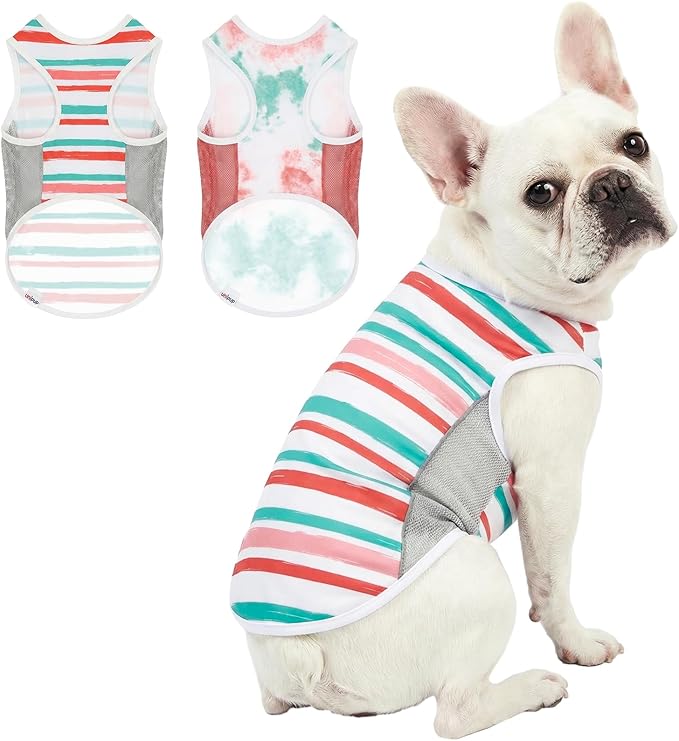 UPF 50+ Sun Protection Dog T-Shirt, 2 Pack Lightweight Sleeveless Dog Vest for Medium Dogs Girl – Reflective Strips, Quick-Dry Pet Apparel, Sports Fan Shirt P23ST00512XXL