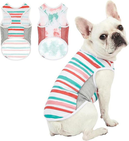 UPF 50+ Sun Protection Dog T-Shirt, 2 Pack Lightweight Sleeveless Dog Vest for Medium Dogs Girl – Reflective Strips, Quick-Dry Pet Apparel, Sports Fan Shirt P23ST00512XXL