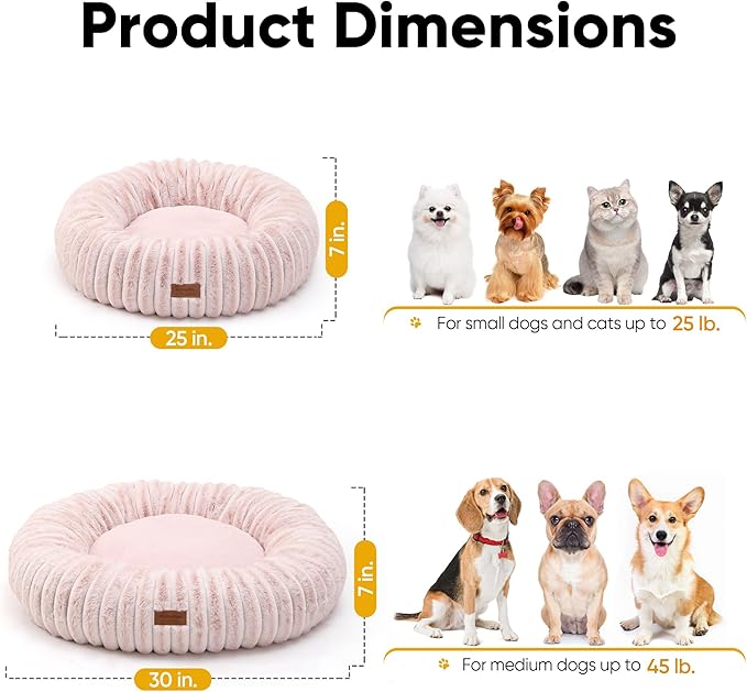 FUKUMARU Small Dog Bed, Gradient Color Donut Dog Beds for Anxious Puppies, 25 inches Calming Orthopedic Dog Beds, Round Pet Beds with Washable Cover, Cute Cat Bed for Indoor Cats, Pink