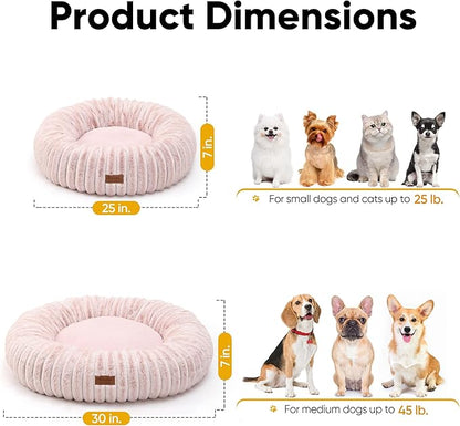 FUKUMARU Small Dog Bed, Gradient Color Donut Dog Beds for Anxious Puppies, 25 inches Calming Orthopedic Dog Beds, Round Pet Beds with Washable Cover, Cute Cat Bed for Indoor Cats, Pink