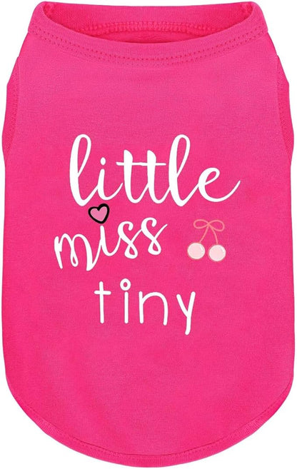 Pink Cotton Dog Shirt with 'Little Miss Tiny' Print, Soft & Breathable Pet Apparel for Small to Large Dogs, All-Season Sleeveless Vest, Cute and Comfortable Dog Outfit.Pink CherryXS