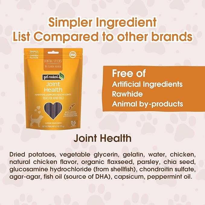 Get Naked Grain Free 1 Pouch 6.6 Oz Joint Health Dental Chew Sticks, Large
