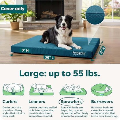 Furhaven Replacement Dog Bed Cover Water-Resistant Indoor/Outdoor Logo Print Oxford Polycanvas Mattress, Washable - Deep Lagoon, Large