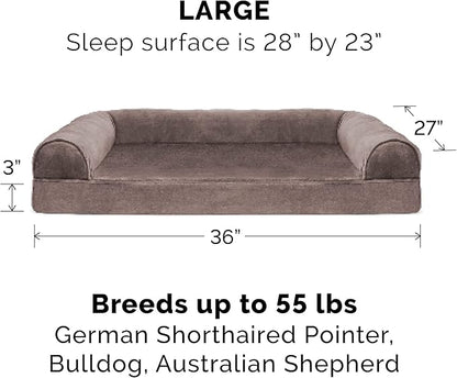 Furhaven Replacement Dog Bed Cover Faux Fur & Velvet Sofa-Style, Machine Washable - Driftwood Brown, Large