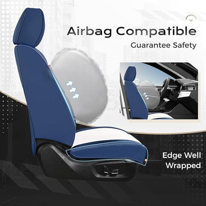 Coverado Seat Covers, Car Seat Covers Front Seats, Leather Seat Covers for Cars, Car Seat Protector Waterproof, Car Seat Cushion, Front Carseat Cover Universal Fit for Most Cars, Blue White