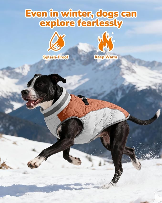 Dog Winter Coat for Medium Dogs, Adjustable Puppy Warm Jackets in Cold Weather, Reflective Pet Fleece Vest with External Attachment Points, Zippered Cold-Weather Dog Winter Clothes, M Brown