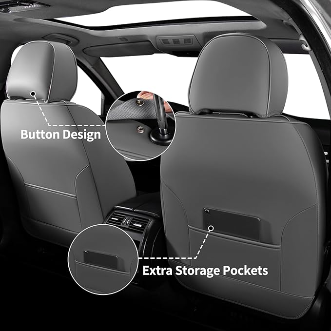 FLORICH Car Seat Covers Full Set, Leather Car Seat Protector, Waterproof Automotive Seat Cover with Anti-Slip Padded, Airbag Compatible, Universal Seat Covers Fit for Most Car - Gray&Black