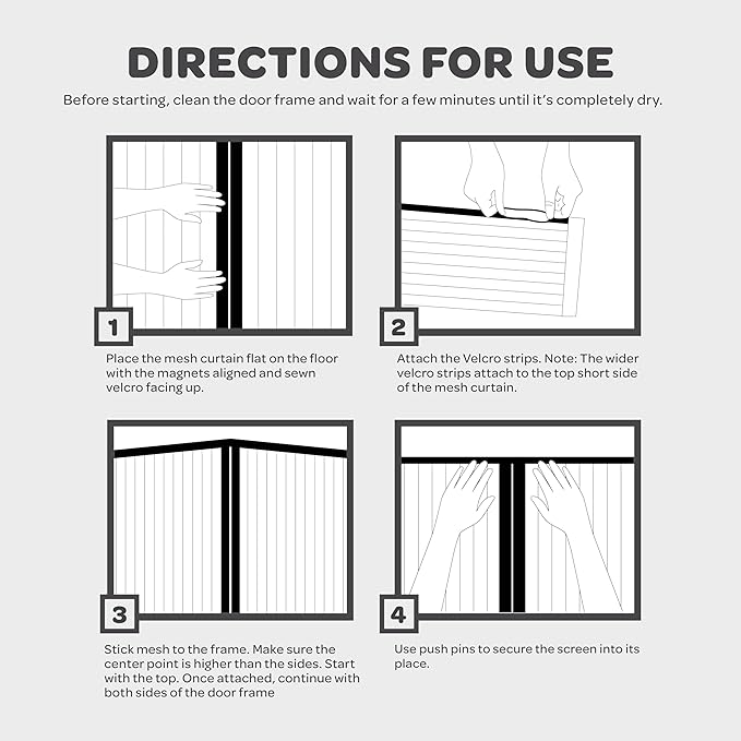 Hands-Free Magnetic Screen Door, Heavy Duty, Self Sealing Screen Door Mesh Protector, Pet and Kid-Friendly, Stay-Open Buckle, Keeps Bugs Out While Letting Nature in, Fits Door Size (34" x 82")