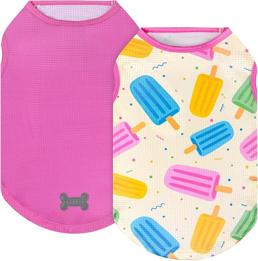 KYEESE 2Pack Dog Shirt, Lightweight Sun Protection Dog T Shirts for Small Dogs Girl, Breathable Mesh Tank Top Sleeveless Pet Reflective Vest, Soft Summer Dogs Clothes, Ice Pop+Pink, M