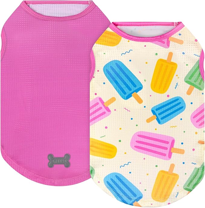 KYEESE 2Pack Dog Shirt, Lightweight Sun Protection Dog T Shirts for Small Dogs Girl, Breathable Mesh Tank Top Sleeveless Puppy Reflective Vest, Soft Summer Dogs Clothes, Ice Pop+Pink, S