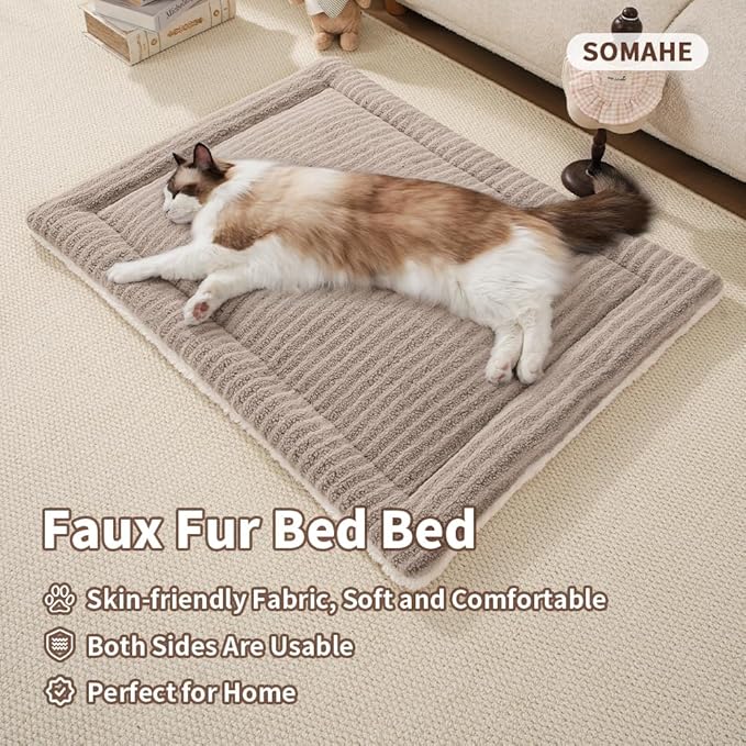Self-Warming Cat Bed Pad, Reversible & Ultra Soft Pet Mat for Crates, Kennels, Sofas & Furniture, Machine Washable, Durable for Dogs and Cats, 23x15 Inch Coffee