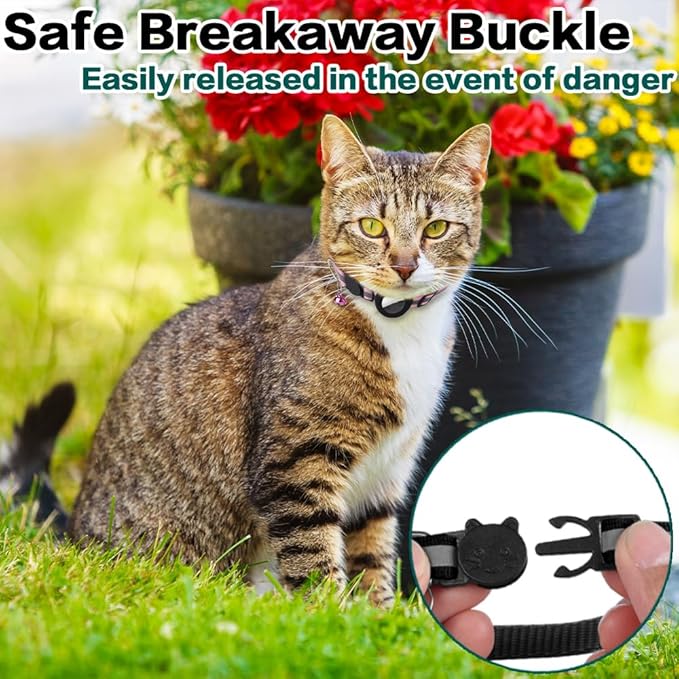 Airtag Cat Collar Breakaway, Cat Collar with Air Tag Holder(Purple) | Safety Breakaway Buckle, Reflective Strip, Lightweight, Bell, 0.4 Inches in Width, Adjustable Size to Fit Different Cats