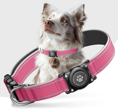 AirTag Dog Collar, IP68 Waterproof Air Tag Dog Collar Holder, Reflective, Ultra-Durable, Comfortable Padded, Heavy Duty Dog Collars for Small Medium Large Dogs (Watermelon red, S)