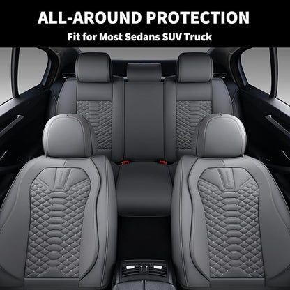 Coverado Car Seat Covers Full Set, Nappa Leather Seat Covers for Cars, 5 Seats Universal Waterproof Seat Covers, Front and Back Car Seat Protector, Automotive Seat Covers Fit for Most Cars, Gray