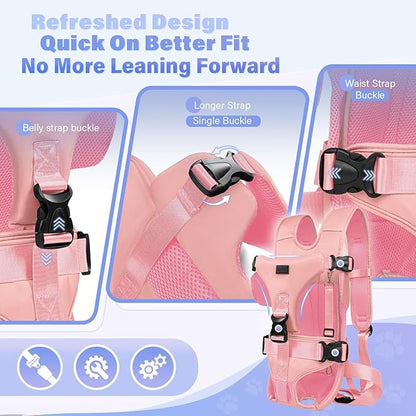 YUDODO Front Pet Carrier Backpack for Small Dogs and Cats, Secure and Breathable Mesh, Ergonomic Support, Adjustable for Walking, Hiking, or Travel (Pink M)