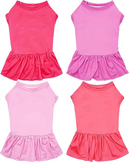 4PCS/Pack Dog Dresses Shirts Pink for Extra Large Dogs Girl Female Purple Red Skirts Spring Summer Clothes Pet Apparel Sundress Stretchable Lightweight Outfit XL