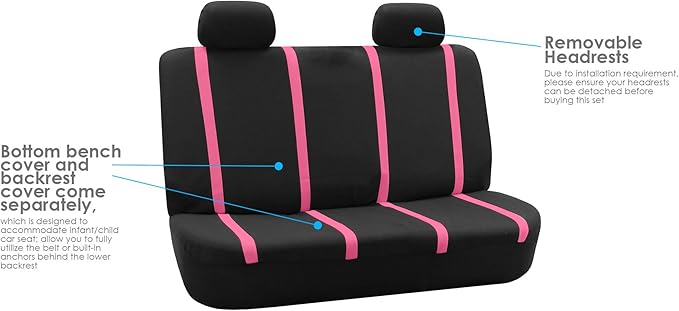 FH Group Car Seat Covers Rear Set Cloth - Car Seat Covers with Removable Headrest,Universal Fit,Automotive SeatCovers,Washable Car SeatCover for SUV,Sedan,Van Pink