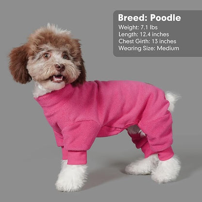 cyeollo Fleece Dog Pajamas Dog Pjs Jumpsuit Thermal Dogs Onesie Stretchable Doggie Coat Girls Pet Clothes for Medium Sized Dogs, Color Fuchsia