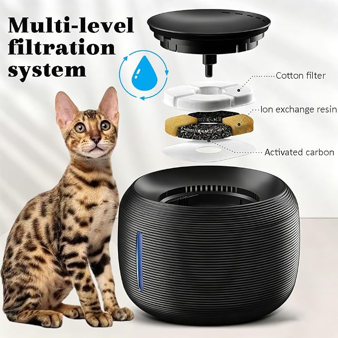 85oz/2.5L Cat Water Fountain, Automatic Pet Water Fountains for Cats Indoor | Cat Water Bowl Dispenser for Cats, with LED Light & Water Level Window - for Pets & Small Animals