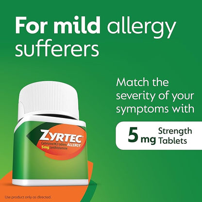 Zyrtec 24 Hour Allergy Relief Tablets, Indoor & Outdoor Allergy Medicine for Adults with 5 mg Cetirizine Hydrochloride, Relief of Runny Nose, Sneezing, Itchy Eyes, Plus Dust, Mold & Pet Dander, 35 ct