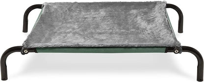 Furhaven Dog Blanket for Cot Beds, Washable w/ Zippered Pouch for Warming/Cooling Inserts - Plush Faux Fur Cot Blanket - Silver Gray, Small