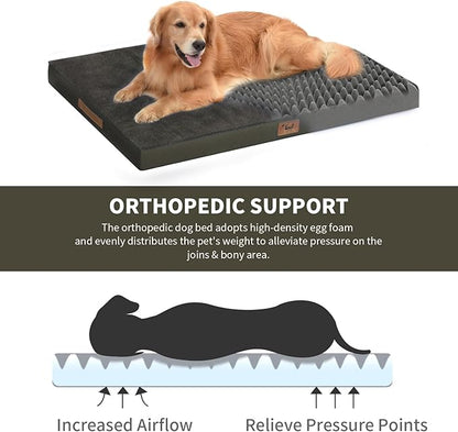 Large Comfy Washable Dog Bed, Orthopedic Egg Crate Foam Dog Crate Mat for Large Dogs with Removable Cover, 41x27 Inch, Coffee