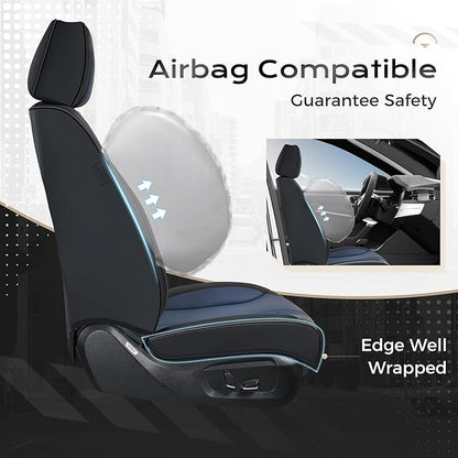 Coverado Car Seat Covers Full Set, Front Seat Covers with Lumbar Support and Back Seat Cover Waterproof Leather Automotive Seat Cover, Universal Car Interior Protectors Cushion for Most Cars