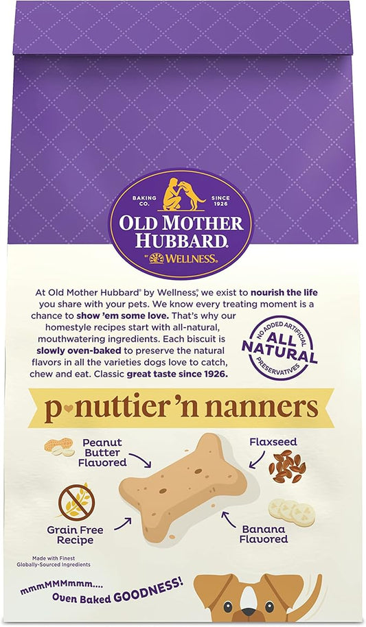 Old Mother Hubbard Wellness P-Nuttier 'N Nanners Dog Biscuits, Natural, Training Treats, Peanut Butter & Banana Flavor, Mini Size, (1 Pound Bag) (Pack of 2)