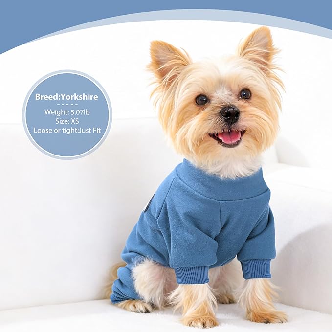 Dog Pajamas Winter Warm Dog Sweater for Small Dogs Girl Boy Soft Puppy Pjs Stretchy Jumpsuit Doggie Pet Clothes Outfits XXS~L (Steel Blue, Small)