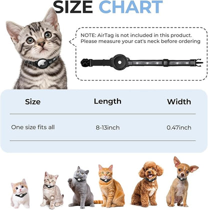 Breakaway AirTag Cat Collar, Reflective Cat Tracker Collar with Air Tag Holder and Bell, Safety Elastic Band Cat GPS Collars for Girl Boy Cats, Kittens and Puppies (Black, 8-13'')